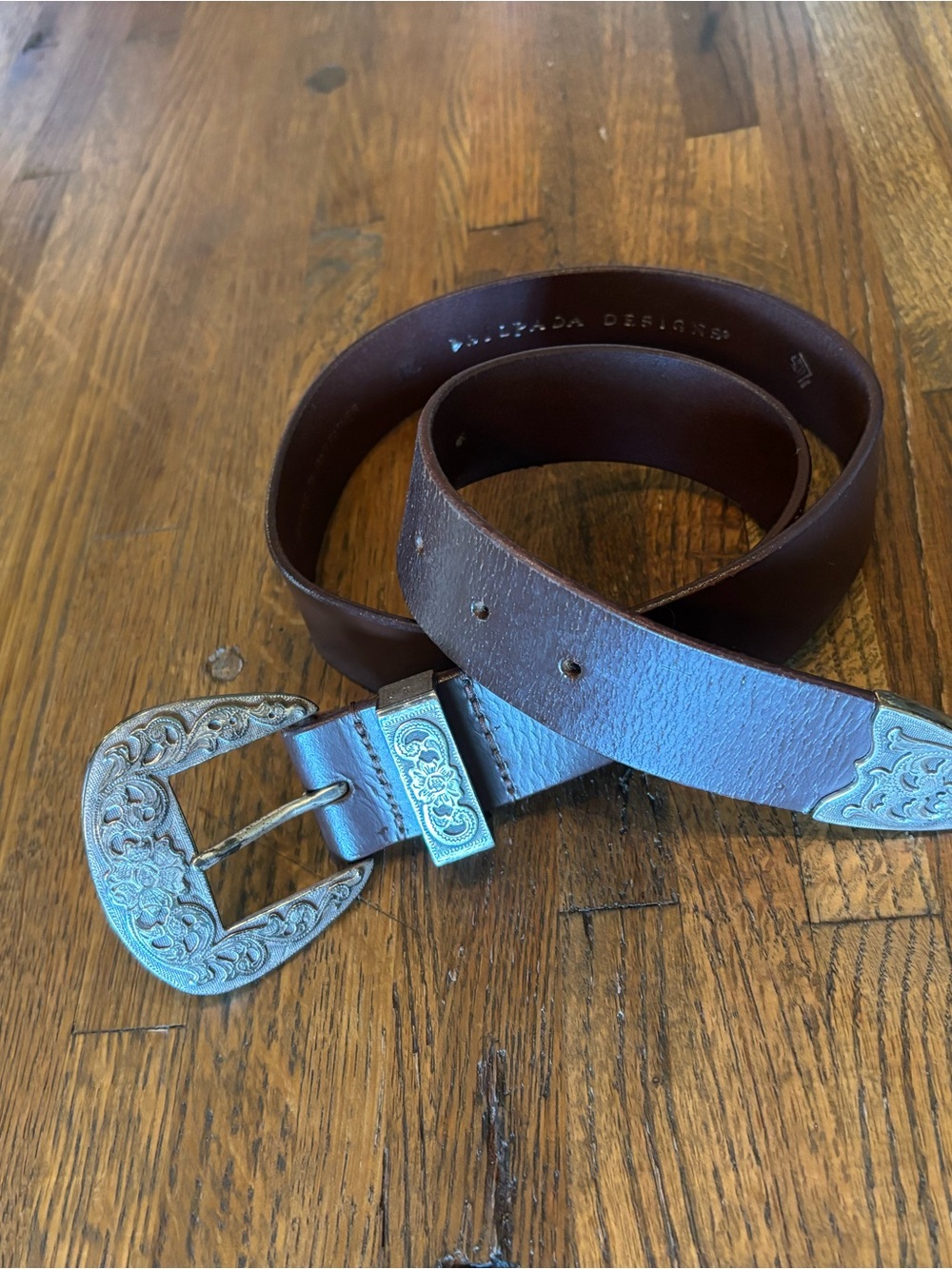 Silpada Designs Brown Leather Belt with Ornate Silver-Tone Buckle